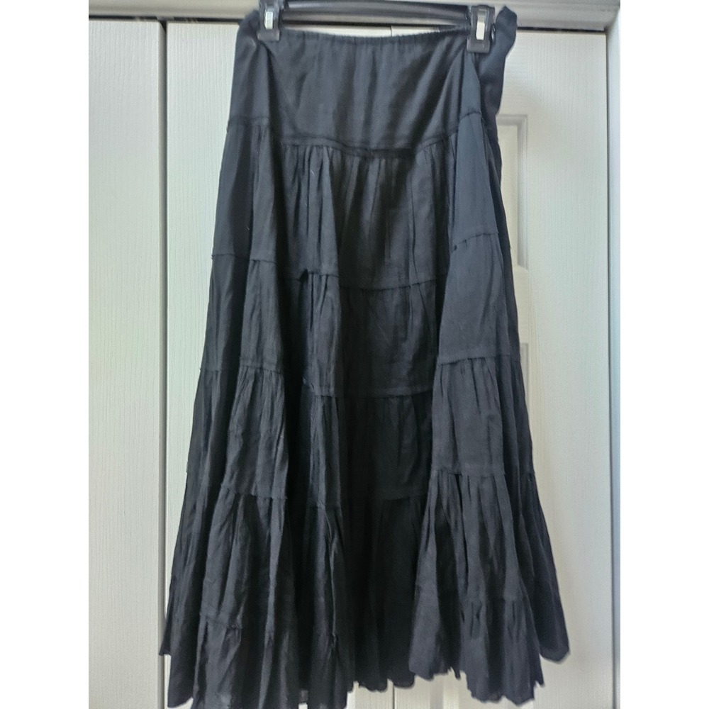 Soda Blu Black Tiered Maxi Skirt Cotton Boho Prairie Cottagecore Small